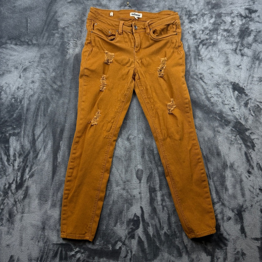 Dollhouse Distressed Skinny Jeans Juniors 11 Tobacco Brown Ripped Denim Pants